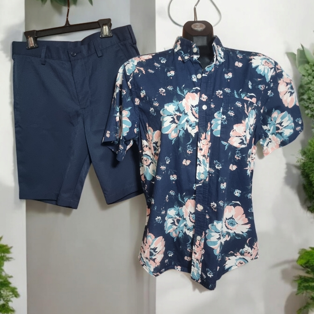 Haggar Shorts & Floral Top and Bottom Set